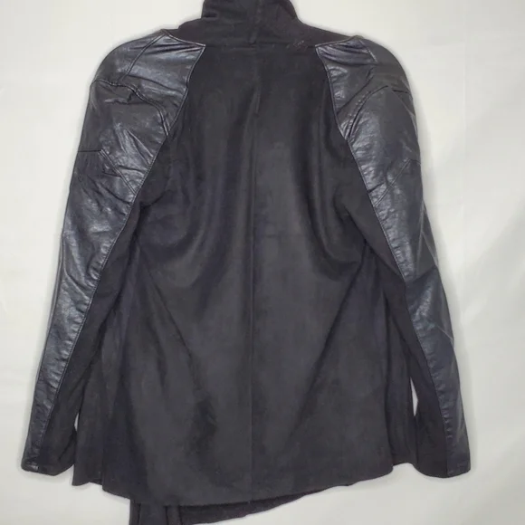 BLANKNYC Drape Front Oversized Jacket Size S Faux Leather Sleeves Lagenlook Chic - Picture 9 of 14